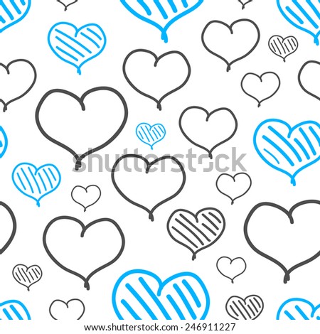 vector repeated valentine pattern with many blue and gray hearts