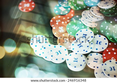 Casino chips on a building background