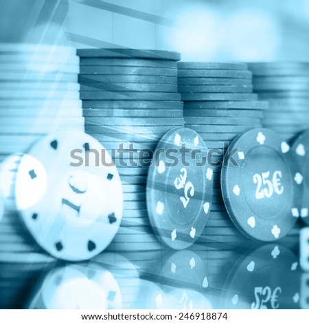 Casino chips on a building background