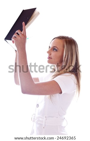 studio photo of beauty girl with book
