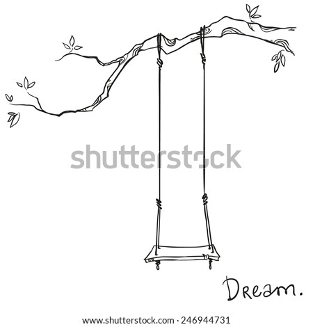 tree with a swing. Vector illustration.   Royalty-Free Stock Photo #246944731