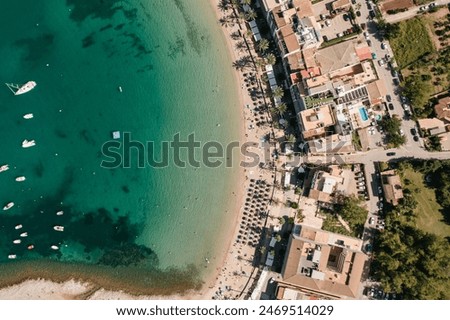 Aerial drone photography of Mallorca shoreline. Vacation destination. 
