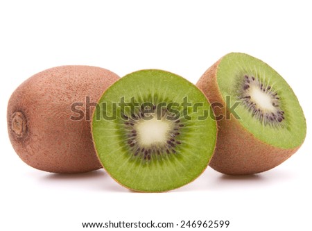 Sliced kiwi fruit half isolated on white background cutout