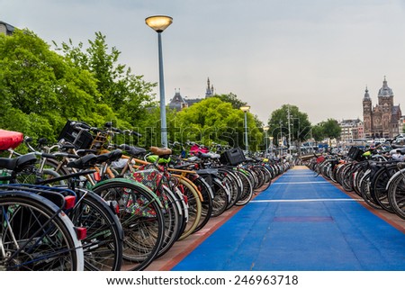 Huge bicycle parking in the center of Amsterdam