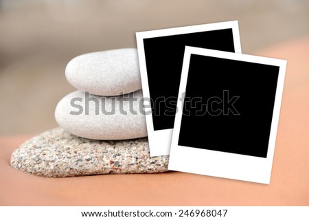 Instant photo frames on the beach background