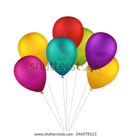 Vector Multicolored Colorful Balloons Isolated on White Background