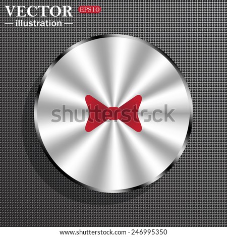 Structural gray background with a metallic circle, with shadow. bow tie. Vector illustration, EPS 10