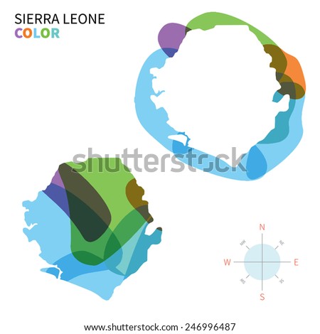 Abstract vector color map of Sierra Leone with transparent paint effect. For colorful presentation isolated on white.