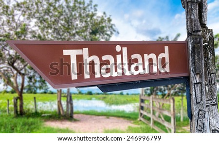 Thailand wooden sign with rural background