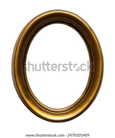 Empty Gold Oval Photo Frame Cut Out on White.