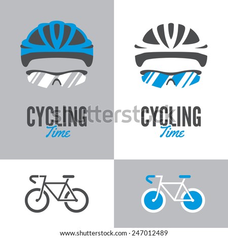 Bicycle icon and graphic sign with cycling helmet and glasses in two color variations