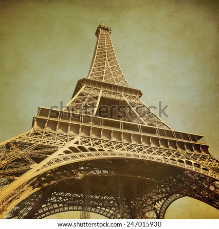 View of Eiffel Tower.Grunge style photo.