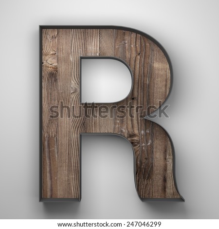 Vintage wooden letter r with metal frame