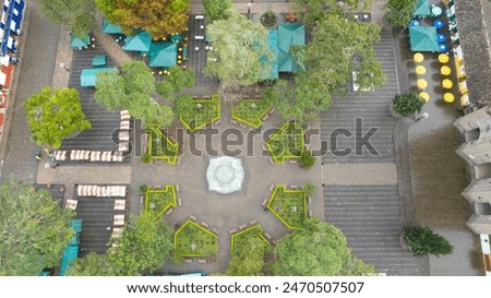Aerial view over the colonial city of Jardin, Colombia