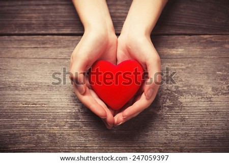 Female hands giving red heart Royalty-Free Stock Photo #247059397