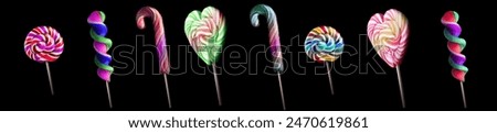 Bright colorful lollipop over black background isolated