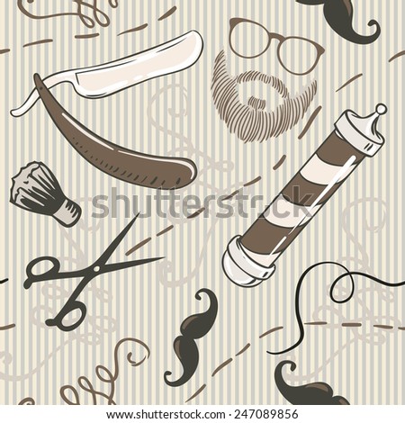 Vintage barber shop seamless pattern. Vector illustration.