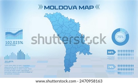 Blue Moldova Map with States, Political Moldova infographic map vector illustration