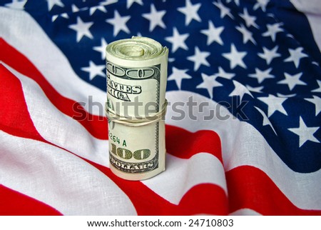 wad of cash on flag