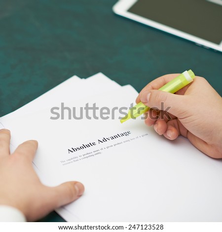 Marking words in an absolute advantage definition, shallow depth of field composition