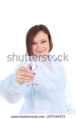 pretty young female doctor with the glas  in her hand