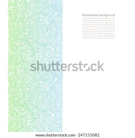 Vector ornate background with copy space, blue and green light ornament isolated on white page