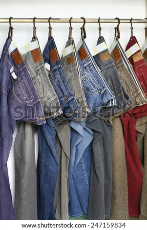 many colored fashion jeans sale in store