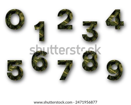 Design numbers 0 to 9 with a 3D leaf texture on a white background