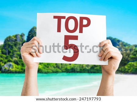 Top 5 card with a beach on background Royalty-Free Stock Photo #247197793