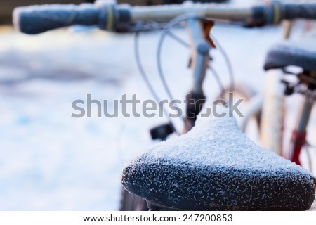 bike in the snow. Shallow depth of field