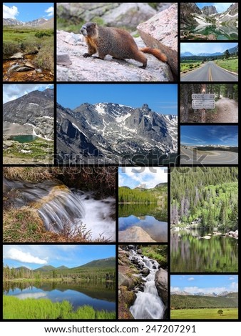 United States - Rocky Mountain National Park photo collage. Colorado scenic views.