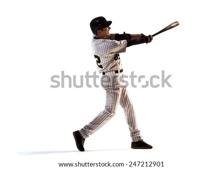 isolated on white professional baseball player in action Royalty-Free Stock Photo #247212901