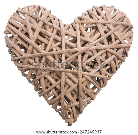 (withe, withy, osier, sallow, vine) braided on a frame in the form of hearts isolated on a white background - pictures concept theme Love and St. Valentine's Day