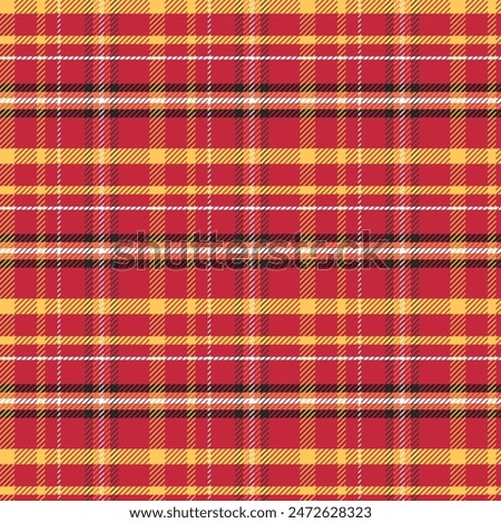 Gingham seamless pattern.Checkered tartan plaid with twill weave repeat pattern in red yellow black white. Geometric graphic vector illustration background design for fabric and print.