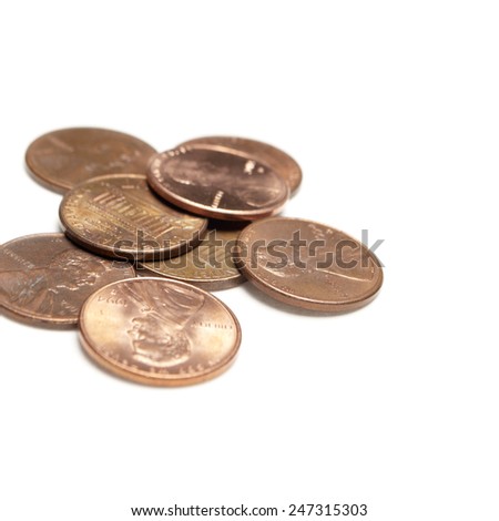 Money, Coins, Pennies on white background 