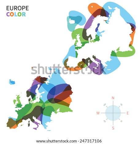 Abstract vector color map of Europe with transparent paint effect. For colorful presentation isolated on white.