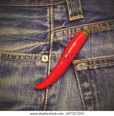 red hot chili peppers in a jeans background. instagram image style