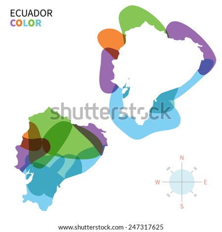 Abstract vector color map of Ecuador with transparent paint effect. For colorful presentation isolated on white.