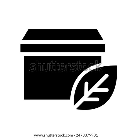 Eco packaging line icon. Ecologic food stamps. Organic natural food labels. Box with leafs, ecologicaly clean products, thin line symbol. Vector illustration