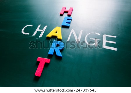 Colorful word heart and writing word change crossing on blackboard