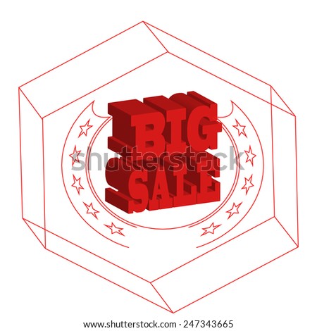 big sale, red text in three-dimensional over white color background