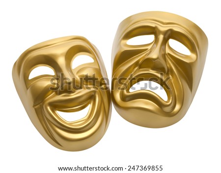 Gold Movie Masks Isolated on White Background.