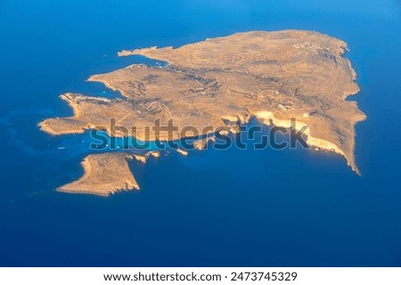 Comino island in Malta view from above. Aerial view of island in Mediterranean Sea