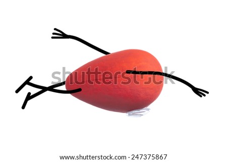 Red heart character swimming isolated on white background