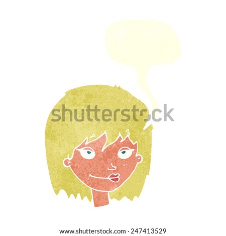 cartoon smiling woman with speech bubble