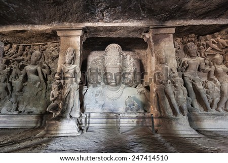 Elephanta Island caves near Mumbai in Maharashtra state, India Royalty-Free Stock Photo #247414510