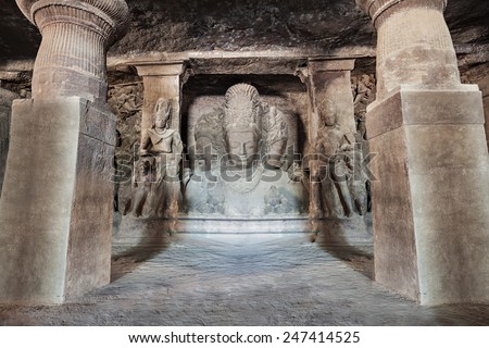 Elephanta Island caves near Mumbai in Maharashtra state, India Royalty-Free Stock Photo #247414525