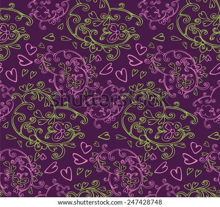 Abstract  seamless pattern with floral and swirls elements