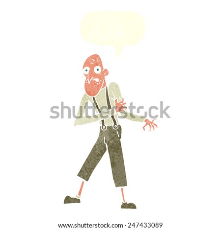 cartoon old man having heart attack with speech bubble