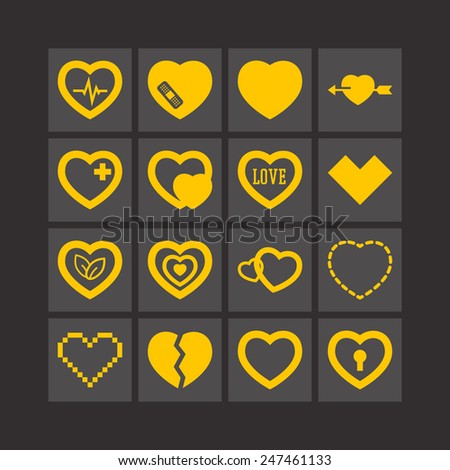 Set of simple icons with heart for Valentine's day, web design, sites, applications, games and stickers